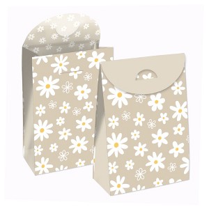 Big Dot of Happiness Tan Daisy Flowers - Floral Gift Favor Bags - Party Goodie Boxes - Set of 12 - 1 of 4