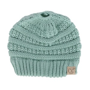 C.C Girl's One Size (2-5) Pony Tail Solid Cable Knit Winter Beanie - 1 of 3
