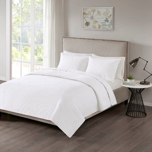 Sapphtopaz 3 Pcs Reversible Comforter Set with Square Check Pattern Bedding Set Quilt Set 1 Quilt, 2 Pillow Shams, Machine Washable - 1 of 4