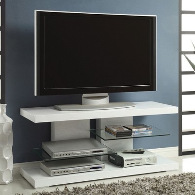 47" Glossy MDF Wood TV Stand with 2 Tempered Glass Shelves, High Gloss Finish and Modern Sleek Design for Living Room