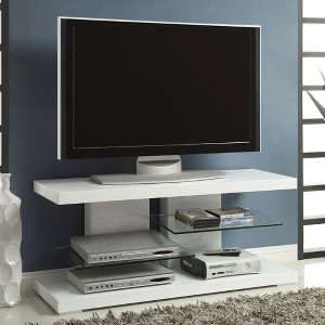 47" Glossy MDF Wood TV Stand with 2 Tempered Glass Shelves, High Gloss Finish and Modern Sleek Design for Living Room - 1 of 4