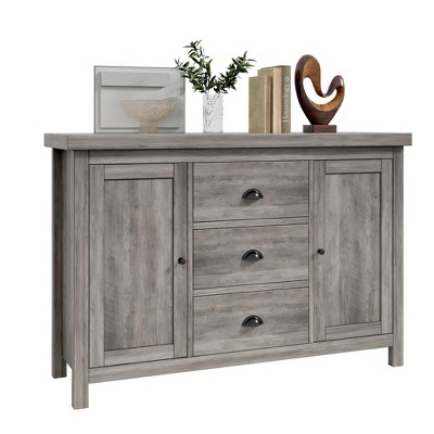 Large Storage with 3 Drawers and 2 Doors - Farmhouse Coffee Bar Cabinet with Retro Handles - Adjustable Shelves