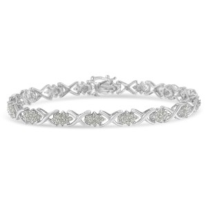 Haus of Brilliance Silver 1-1/2 Cttw Diamond Cluster X Link Tennis Bracelet - 1 of 4