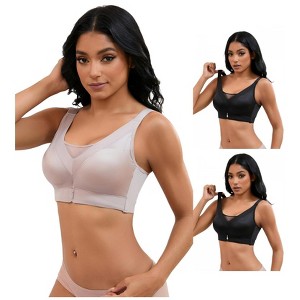 INSPIRE CHIC 3 Pcs Women's V-Neck Mesh Wirefree Adjustable Straps U Back Minimizers Bras - 1 of 4