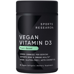 Sports Research Vegan Vitamin D3, 125 mcg (5,000 IU), 60 Veggie Softgels - 1 of 4