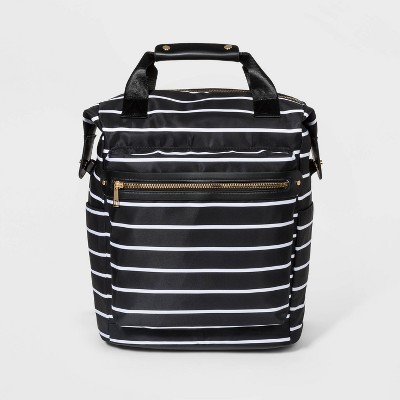 black and white striped backpack