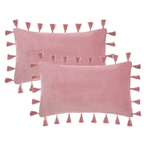 REGALWOVEN Velvet Soft Solid Covers Bohemian with Tassels Decorative Throw Pillow 2 Pcs - 1 of 4