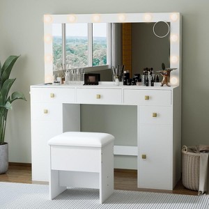 Real Relax Makeup Vanity Desk,41”Large Mirror,12 Adjustable 3 Color LED Bulbs,5 Drawers,Suitable for Girls' Makeup Vanity. - 1 of 4