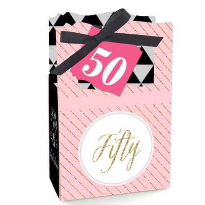 Big Dot of Happiness Chic 50th Birthday - Pink, Black and Gold - Birthday Party Favor Boxes - Set of 12