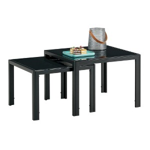 TiramisuBest Rectangle Coffee Table, Tempered Glass Tabletop with Black Metal Legs, Modern Table with Gray for Tables - 1 of 4