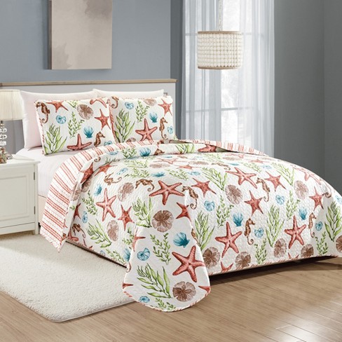 Great Bay Home Coastal Beach Reversible Quilt Set With Shams (king ...