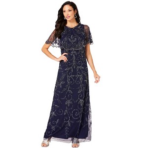Roaman's Women's Plus Size Beaded Glam Maxi Dress - 1 of 4