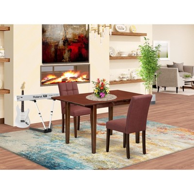 East West Furniture NFAS3-MAH-26 3 Piece Dining Table Set consists A Dining Table and 2 Burgundy Faux Leather Upholstered Chairs, Mahogany