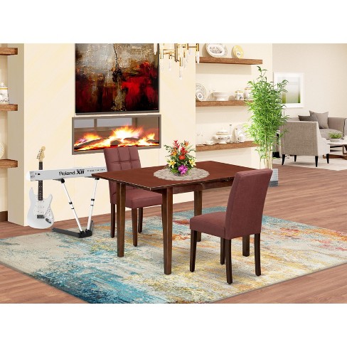 East West Furniture NFAS3-MAH-26 3 Piece Dining Table Set consists A Dining Table and 2 Burgundy Faux Leather Upholstered Chairs, Mahogany - image 1 of 4