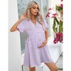 Maternity Swiss Dot Dress Summer V Neck Short Sleeve Button Down Mini Dress Baby Shower Photoshoot with Pockets - 2 of 4