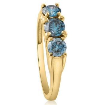 Pompeii3 1 Ct Blue Diamond 3-Stone Engagement Anniversary Ring Lab Created in White or Gold