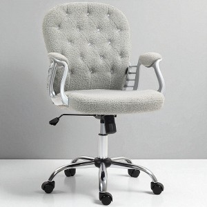 Mshliw Teddy Fleece Home Office Desk Chair with Button Tufted Back, Padded Armrests, Adjustable Height, Tilt Function and Swivel Wheels - 1 of 4