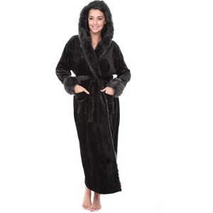 ADR Women's Faux Fur Feather Hooded Robe, Soft Plush Fleece Bathrobe with Hood - 1 of 4