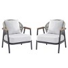 Set of 2 Outdoor Rope Lounge Chairs,Cushioned Patio Club Chairs with Gray Frame and Plastic Wood Armrests–Maison Boucle - 3 of 4