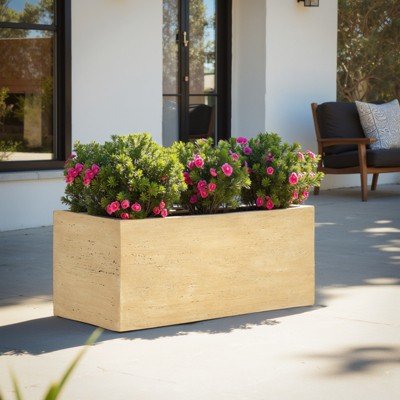 VisioGear Handmade Rectangle Planter Box, Modern Planter for Patio, Garden, Travertine, 31.25"*15.75"*14.5"