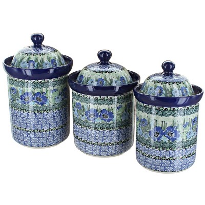 Blue Rose Polish Pottery 1300S Ceramika Artystyczna Canister Set