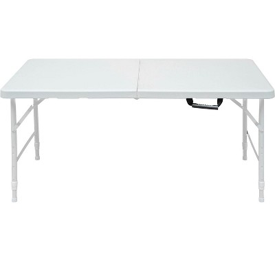4FT Portable Folding Table with Handle – Heavy Duty Plastic, Adjustable Height, Waterproof, 220LBS Capacity, Foldable Table