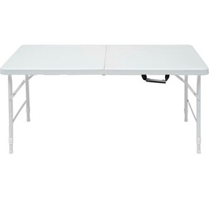 4FT Portable Folding Table with Handle – Heavy Duty Plastic, Adjustable Height, Waterproof, 220LBS Capacity, Foldable Table - 1 of 4