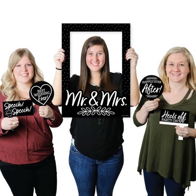 Big Dot of Happiness Mr. and Mrs. - Black and White Wedding or Bridal Shower Selfie Photo Booth Picture Frame and Props - Printed on Sturdy Material