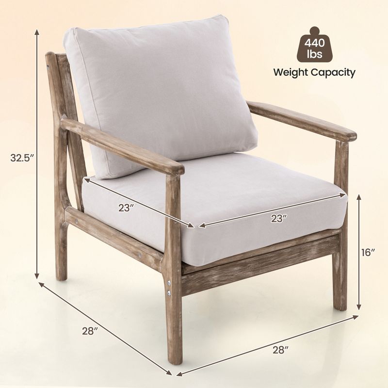 Costway Modern Accent Chair with Solid Rubber Wood Armrests Cotton Linen Fabric Covers, 3 of 10