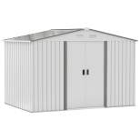Outsunny 9' x 6' Metal Storage Shed Garden Tool House with Double Sliding Doors, 4 Air Vents for Backyard, Patio, Lawn Green