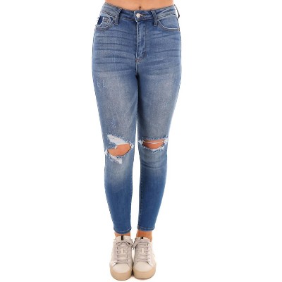 Women's Born To Run High Rise Destroy Ankle Skinny Jeans - CELLO
