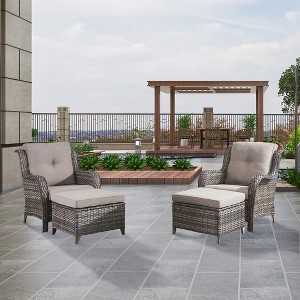 POCASSY Wicker Patio Lounge Chairs with Ottomans and Cushions, Set of 2 - 1 of 4