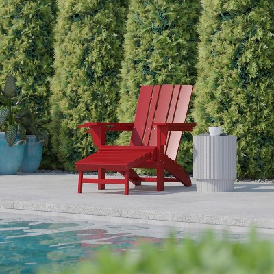 Classic Red HDPE High-Back Adirondack Chair with Cup Holder
