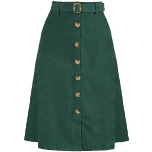 Allegra K Women's High Waist Solid Button Front A-Line Belted Corduroy Midi Skirt - 1 of 4