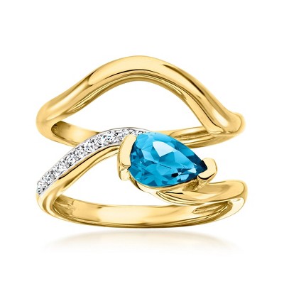 Ross-Simons 0.90 Carat London Blue Topaz Jewelry Set With Lab-Grown Diamonds: 2 Rings in 18kt Gold Over Sterling