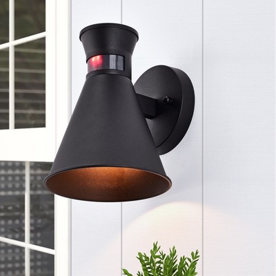 Modern Dual-Cone Black Outdoor Wall Sconce with Motion Sensor