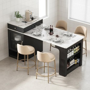 Homy Casa 59.5" Kitchen Island with Extendable Dining Table, Power Outlet and Storage Shelves - 1 of 4