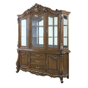 76" Latisha Decorative Storage Cabinet Antique Oak - Acme Furniture: No Assembly, Tempered Glass, 5 Drawers - 1 of 4