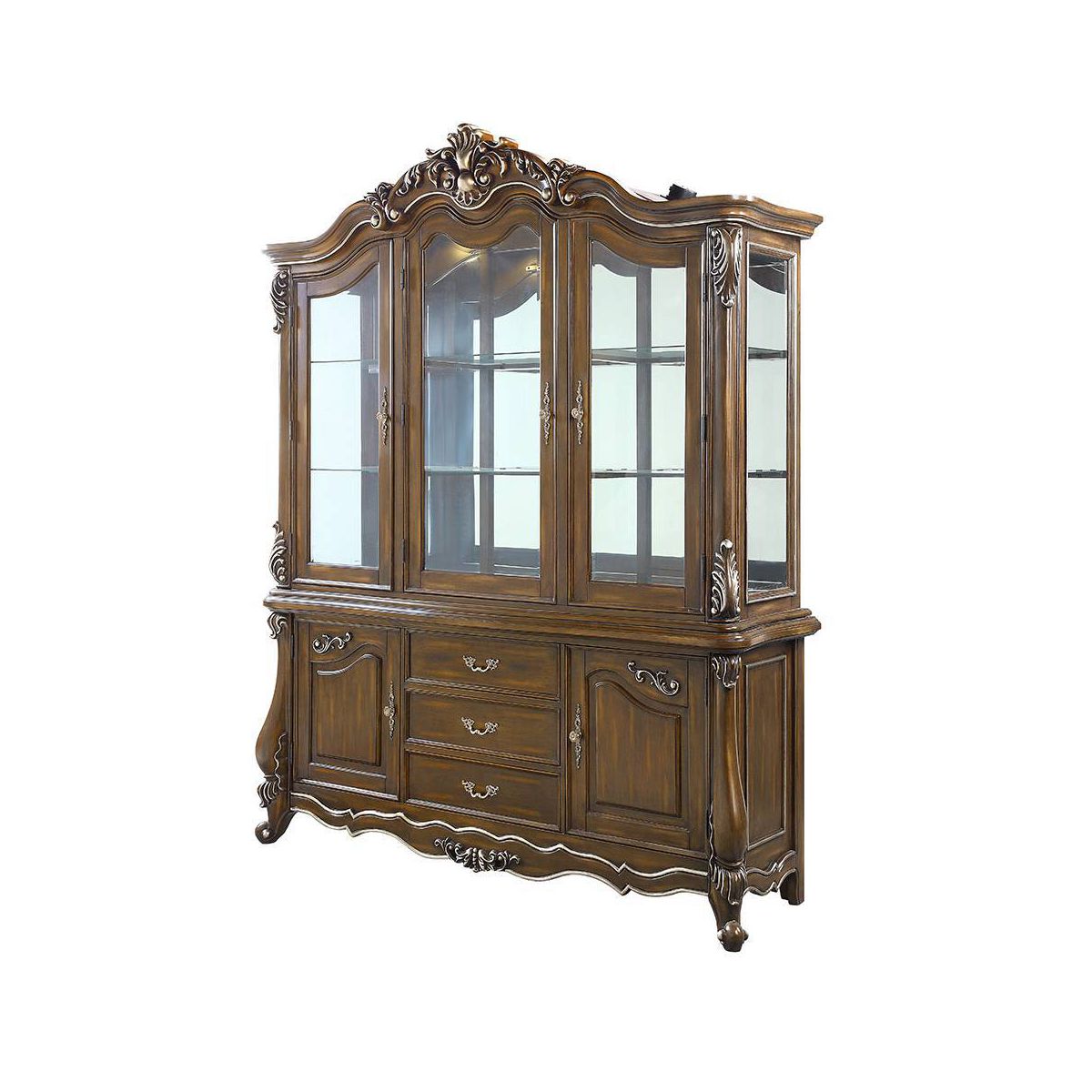 76" Latisha Decorative Storage Cabinet Antique Oak - Acme Furniture: No Assembly, Tempered Glass, 5 Drawers