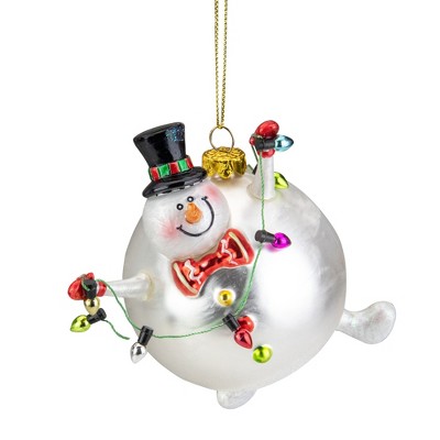 Northlight 4.25" Round Body Snowman With a Black Top Hat Glass Christmas Ornament