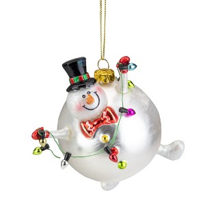 Northlight 4.25" Round Snowman with Black Top Hat Glass Christmas Ornament - 1 of 4