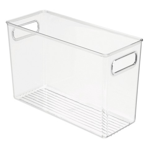 iDESIGN Linus Plastic Deep Kitchen Storage Bin with Handle Clear: Cabinet Organizer, 12" x 5" x 8", Spot Clean