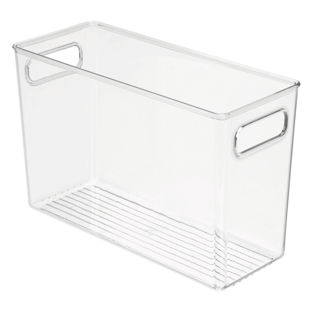 iDESIGN Linus Plastic Deep Kitchen Storage Bin with Handle Clear: Cabinet Organizer, 12" x 5" x 8", Spot Clean