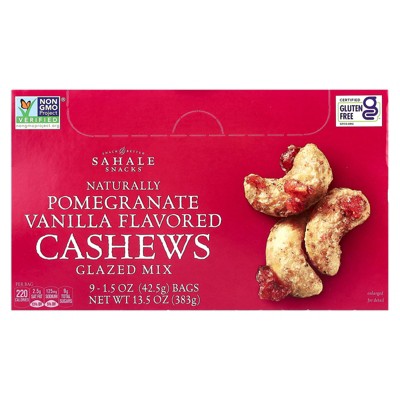 Sahale Snacks Glazed Mix, Naturally Pomegranate Vanilla Flavored Cashews, 9 Packs, 1.5 oz (42.5 g) Each