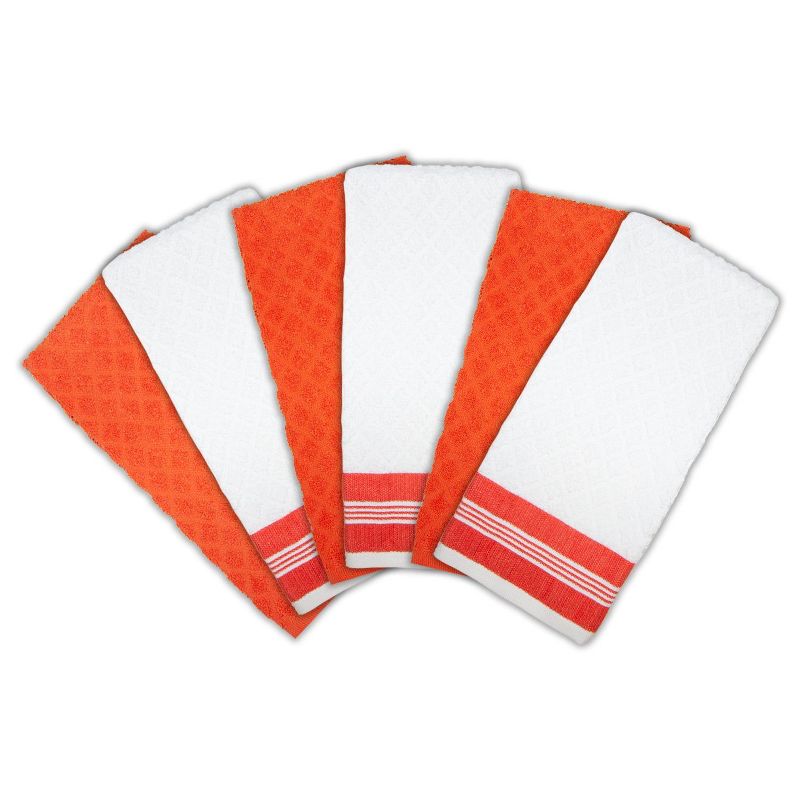 Sloppy Chef Premier Kitchen Towels (Pack of 6), 15x25, Diamond Pattern, Cotton, Saffron Red, 5 of 8