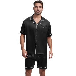 INSPIRE CHIC Men's 2 Piece Satin Pajama Sets Shirt and Shorts - 1 of 4