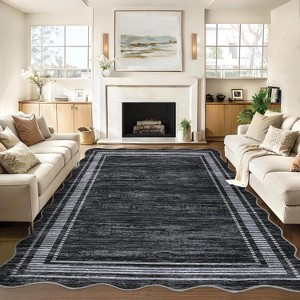 Scalloped Washable Area Rug, Soft Low-Pile Non-Slip Indoor Carpet for Living Room, Bedroom - 1 of 4