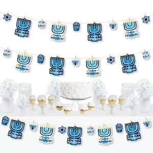 Big Dot of Happiness Hanukkah Menorah - Chanukah Holiday Party DIY Decorations - Clothespin Garland Banner - 44 Pieces - 1 of 4