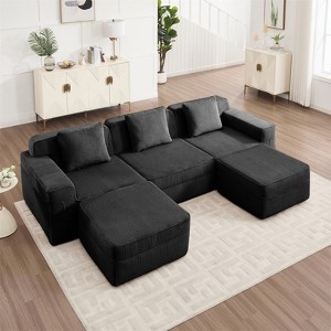 RISOKEYS Modular 3 Seat U Shape Sectional Boneless Sofa - Corduroy Cloud Sectional Couch with Deep Seat, Throw Pillows & 2 Movable Ottomansv - 1 of 4