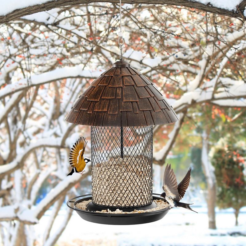 Tangkula Large Metal Wild Bird Feeder for Outdoor Hanging w/ Perch Resin Squirrel Proof, 3 of 11